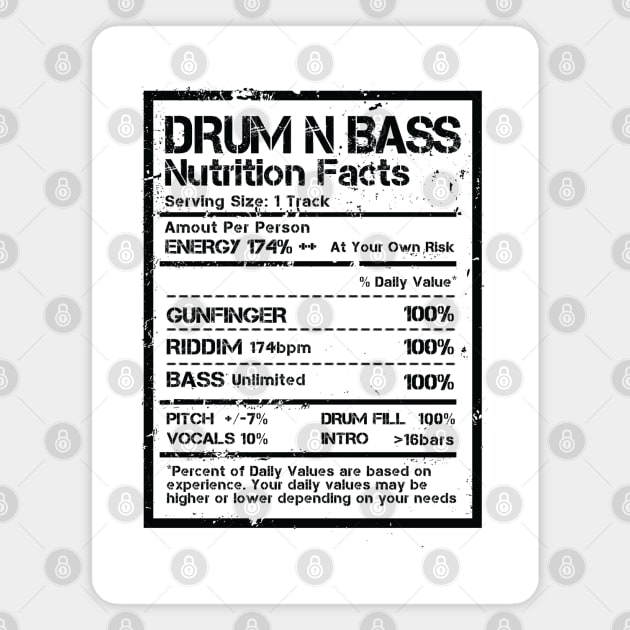 Drum & Bass Nutrition Facts Label ( Black Text Edit ) Magnet by Wulfland Arts